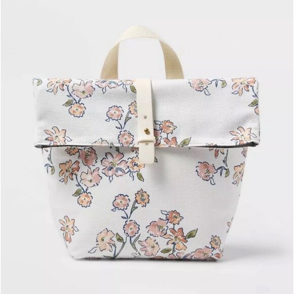 Threshold Other - Threshold Printed Roll-Top Lunch Bag Floral Lunch Tote White/Cream NEW